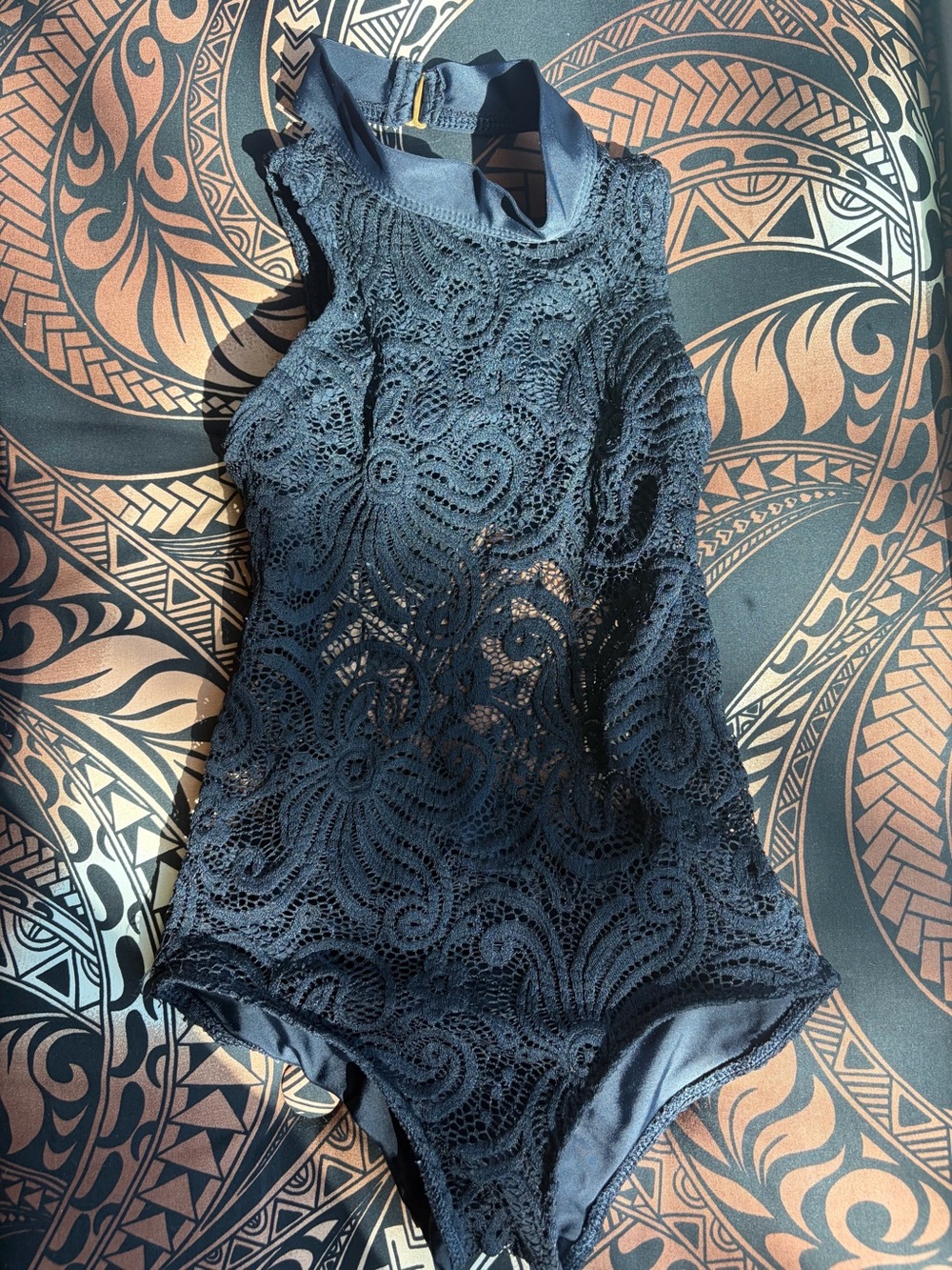 Girls Black Lace High-Neck Dance Leotard